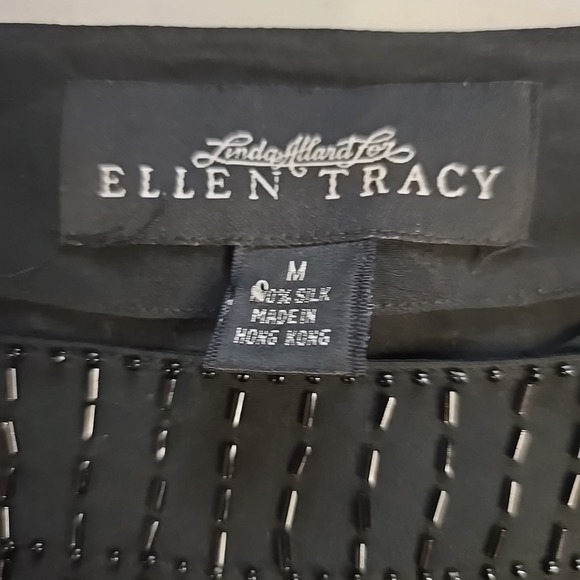 Vintage Ellen Tracy Black Silk Beaded Tunic Top Size Medium M Late 1980's - Picture 2 of 10